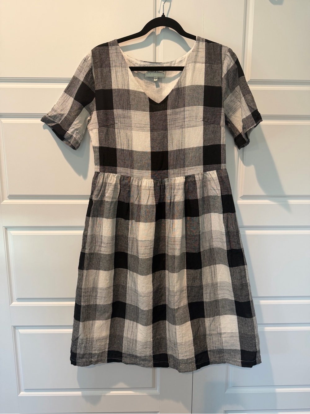 Piper & Scoot hemp-cotton blend White & black plaid midi dress Size Medium